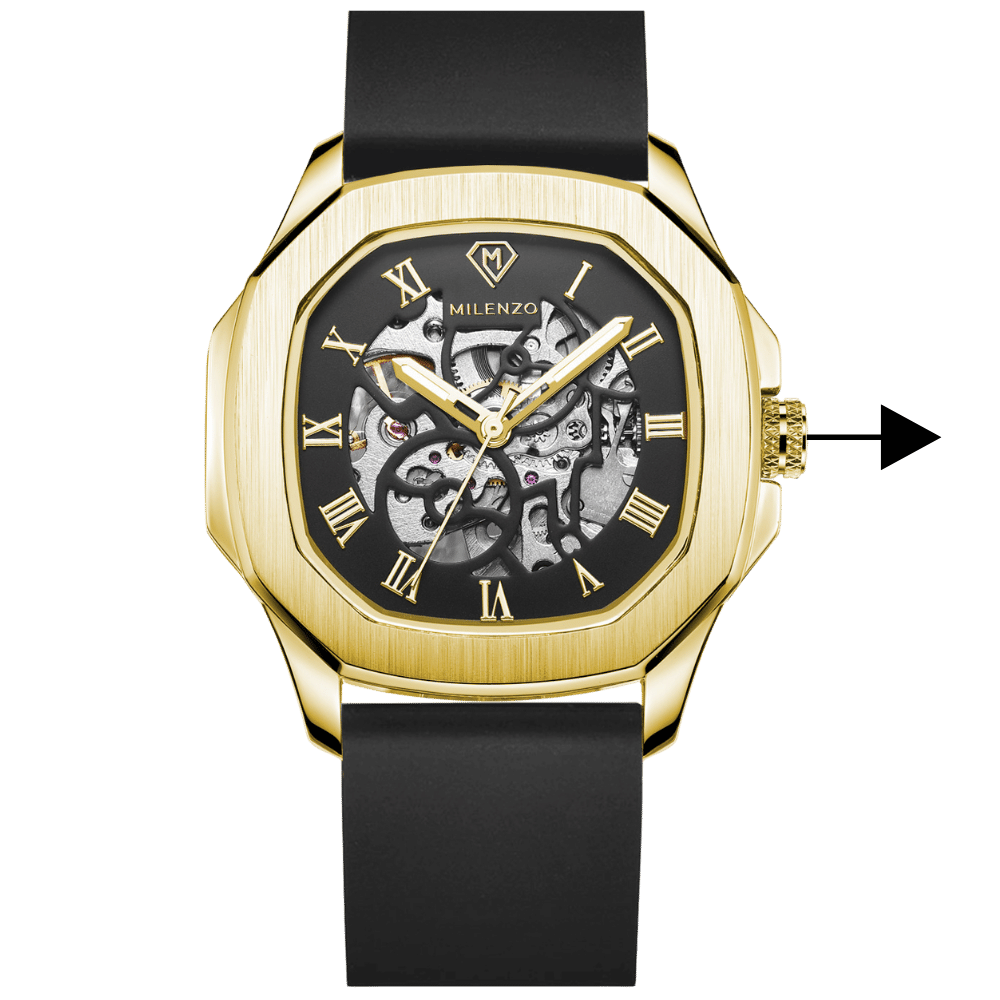 zwart goud skeleton horloge heren